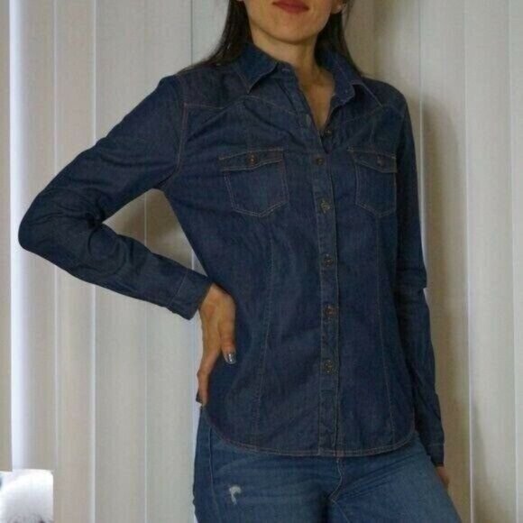 Dark Denim Long Sleeve Button Down Shirt by KUT Size XS - Picture 2 of 8